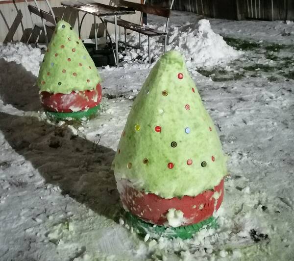 В городе Фокино появились снежные елки