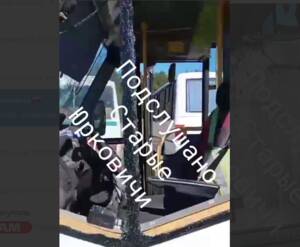 Появились кадры атакованного в Брянской области автобуса