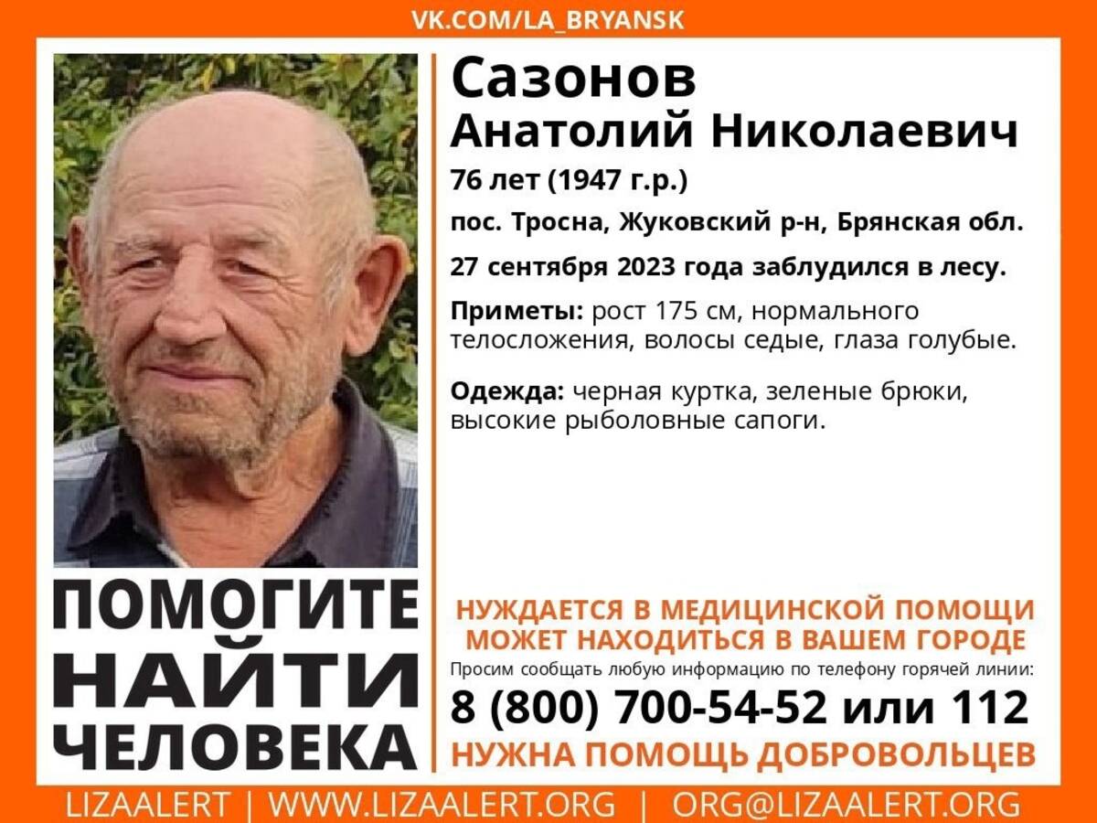 В Брянской области ищут заблудившегося в лесу 76-летнего Анатолия Сазонова