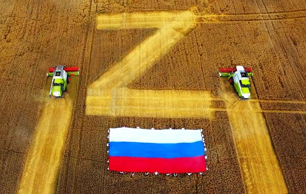 Брянские волонтеры развернули огромный флаг на пшеничном поле