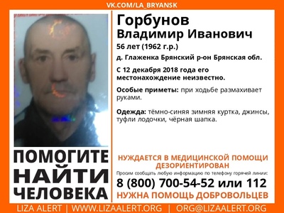 В Брянской области ищут пропавшего 56-летнего Владимира Горбунова
