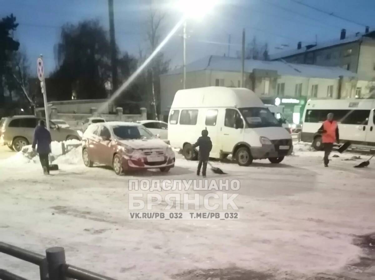 В Брянске дети помогли дворнику убрать снег на автовокзале