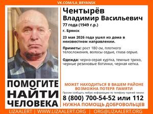 В Брянске ищут пропавшего 77-летнего Владимира Чентырёва