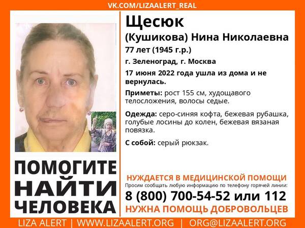 В Брянской области ищут 77-летнюю пропавшую Нину Щесюк