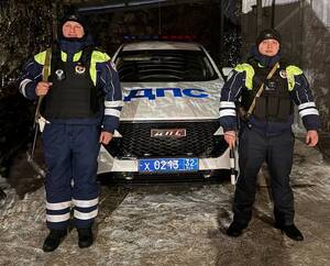 Брянские сотрудники ГАИ спасли замерзающую на трассе семью с детьми