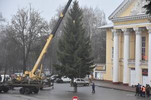 В Дятьково началась установка главной новогодней ели 