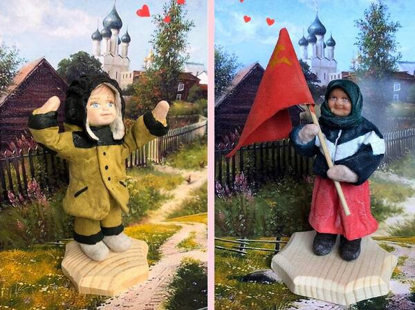 Брянская мастерица Соколова смастерила куклы бабушки с флагом и мальчика Леши