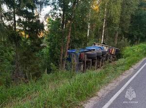 Под Брянском грузовик улетел в кювет: на место прибыли спасатели