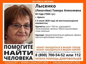 Пропавшую в Брянске 82-летнюю Тамару Лысенко обнаружили мёртвой