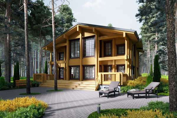 Drvene kućice od drvenih trupaca u skandinavskom stilu