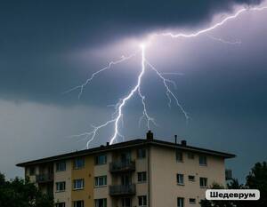 Молния попала в громоотвод пятиэтажки в Брянске во время грозы
